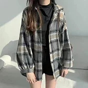 【AnZa】輕毛呢磨毛格子長袖襯衫(3色)     FREE 灰色格