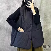 【初色】純色寬鬆V領無袖鋪棉保暖背心襯衫中大碼外套女背心-深灰色-16273(L-2XL可選) L 深灰色