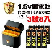【8馬赫】3號/AA 恆壓可充式1.5V鋰電池全新特大能量3700mWh8入+(3號4槽)AI隨身收納盒充電器