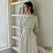 【初色】時尚斜門襟長袖風衣大衣收腰連身裙長裙連衣洋裝-共2色-16269(M-2XL可選) M 杏麻色