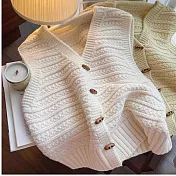 【MsMore】 學院風針織毛衣背心百搭純色上衣# 126372 FREE 米白色