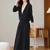 【MsMore】 假兩件拼色接針織長裙2件式套裝# 126389 FREE 黑色