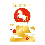 【日本Wa-Life】私製年賀金箔明信片3入 ‧ 富士山馬