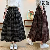 【初色】復古風格紋鬆緊腰中長款A字裙半身裙-共2色-16275(M-2XL可選) M 黑格