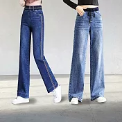 【初色】休閒高腰修身顯瘦牛仔褲休閒褲寬褲長褲-10款任選-14958(M-4XL可選) M D.淺藍色