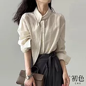 【初色】韓系純色單排釦圍巾領長袖休閒襯衫上衣女上衣-共2色-16270(M-2XL可選) M 杏色