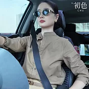 【初色】法式純色立領通勤單排釦長袖襯衫上衣女上衣-咖色-16260(M-2XL可選) M 咖色