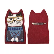 【Kusuguru Japan】日本眼鏡貓 胸針 相良刺繡絨毛立體造型胸針-NEKOMARUKE貓丸款 -紅色