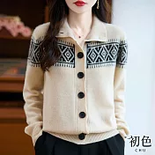 【初色】加厚保暖緹花高領翻領長袖單排釦針織開衫毛衣外套女外套-共4色-16251(F選) F 米色