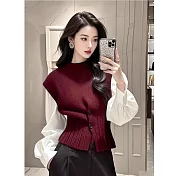 【MsMore】 穿搭小香風氣質針織背心襯衫兩件式套# 126432 FREE 紅色