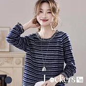 【Lockers 木櫃】條紋針織寬鬆毛衣 L114103102 藍色M