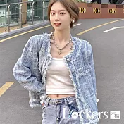 【Lockers 木櫃】丹寧流蘇粗呢短版外套 L114103104 藍色M