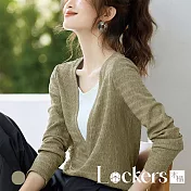 【Lockers 木櫃】V領撞色假兩件拼接T恤 L114103106 綠色M