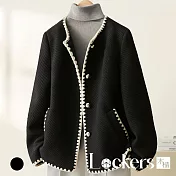 【Lockers 木櫃】簡約貝殼袖毛呢大衣 L114103108 黑色M