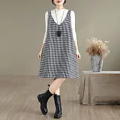 【ACheter】 千鳥格寬鬆A版V領背心連身裙百搭顯瘦大碼洋裝# 126475 M 黑色