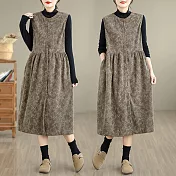 【ACheter】 氣質背心裙百搭印花燈芯絨花色寬鬆大碼洋裝# 126535 M 花紋色