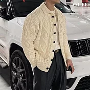 【AMIEE】加厚復古粗線翻領毛衣外套(男裝/KDTQ-W109) M 杏色