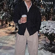 【AMIEE】加厚復古粗線翻領毛衣外套(男裝/KDTQ-W109) M 黑色