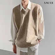 【AMIEE】針織衫無袖毛衣馬甲(男裝/KDTQ-553) M 卡其色
