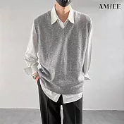 【AMIEE】針織衫無袖毛衣馬甲(男裝/KDTQ-553) M 灰色