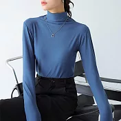 【AnZa】半高領長袖打底內搭上衣(2色)      M 混棉-藍