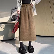 【AnZa】木棉絨側開叉半身裙長裙(2色)     FREE 卡其