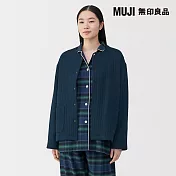 【MUJI 無印良品】女棉混刺縫開襟衫 S 暗藍