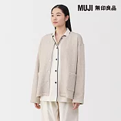 【MUJI 無印良品】女棉混刺縫開襟衫 S 淺米