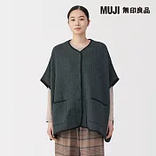 【MUJI 無印良品】女棉混刺縫斗篷 L-XL 深灰