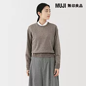 【MUJI 無印良品】女水洗羊毛中密織圓領針織衫 M 深摩卡棕