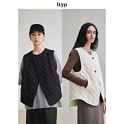 ltyp旅途原品 緹花菱格紋立裁棉服背心 簡約高級保暖外套女冬季 M L  M 經典黑