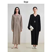 ltyp旅途原品 100%超細美麗諾羊毛圓領連衣裙 極簡優雅T恤長裙子女秋 M L  M 經典黑