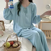 【AnZa】中大尺碼雲朵棉居家服睡衣上衣長褲(3色) FREE 淺藍