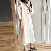 【AnZa】大尺碼簡約居家服睡衣連身裙 FREE 杏色