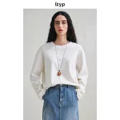 ltyp旅途原品 羊毛亮絲T恤 2025秋季新款寬鬆圓領長袖打底上衣女 M L  M 珍珠白