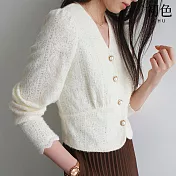 【初色】純色V領排釦花邊蕾絲高腰短版長袖襯衫上衣女上衣-杏色-16478(M-2XL可選) M 杏色