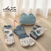 【AnZa】貓咪設計襪組合精選(襪子+收納包)_6款 藍_珊瑚絨貓爪襪+包組