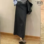 【初色】通勤風條紋愛心波點鬆緊腰修身顯瘦直筒裙長裙半身裙-灰色-16382(M-XL可選) M 灰色