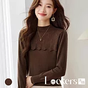 【Lockers 木櫃】燙鑽半高領長袖針織上衣 L114110503 咖啡色M