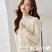 【Lockers 木櫃】燙鑽半高領長袖針織上衣 L114110503 米色M