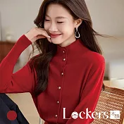 【Lockers 木櫃】排扣針織短版毛衣外套 L114110506 復古紅M