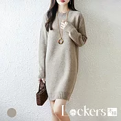 【Lockers 木櫃】半高領套頭針織毛衣裙 L114110507 駝色M