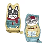 【Kusuguru Japan】日本眼鏡貓 零錢包 筆袋 毛茸茸立體造型萬用小物隨身包 Animal Mode系列 -鬥牛犬款