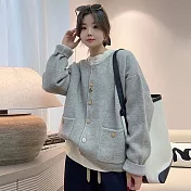 【MsMore】 韓系圓領針織單排扣毛衣外套長袖上衣# 125932 FREE 灰色