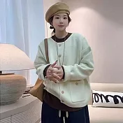 【MsMore】 韓系圓領針織單排扣毛衣外套長袖上衣# 125932 FREE 杏色