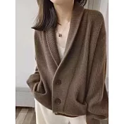 【MsMore】 時尚V翻領寬鬆毛衣外套上衣# 126409 FREE 棕色