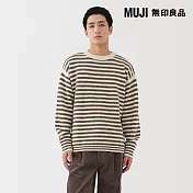 【MUJI 無印良品】男安地斯羊毛圓領針織衫 S 卡其綠橫紋