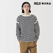 【MUJI 無印良品】男安地斯羊毛圓領針織衫 S 暗藍橫紋