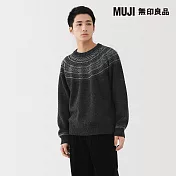 【MUJI 無印良品】男安地斯羊毛緹花織紋圓領針織衫 S 深灰