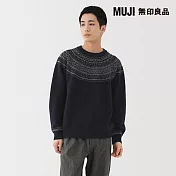 【MUJI 無印良品】男安地斯羊毛緹花織紋圓領針織衫 S 暗藍